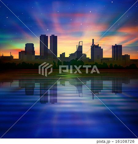 abstract night background with silhouette of city 16108726