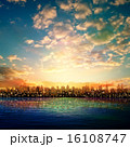 nature background with panorama of city sunrise 16108747