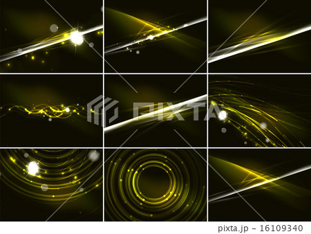 Abstract color glowing lines in dark space with stars and light effects background set 16109340