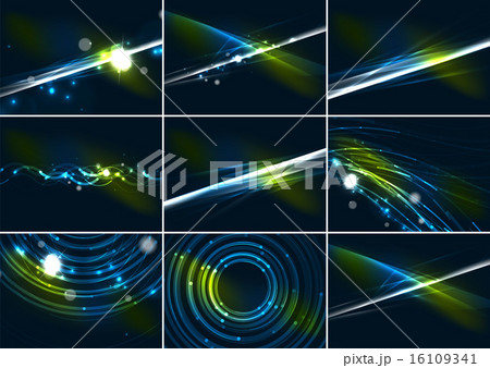 Abstract color glowing lines in dark space with stars and light effects background set 16109341