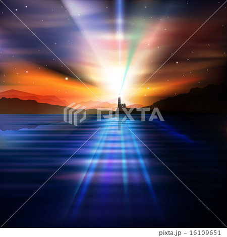 abstract background with lighthouse and mountains 16109651