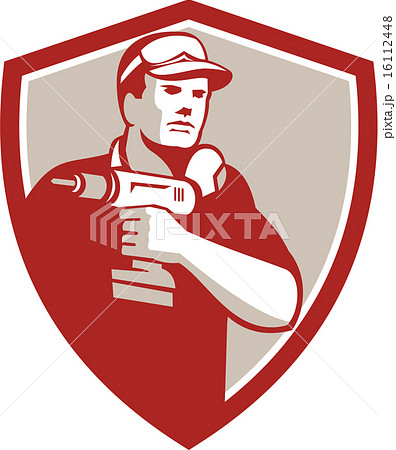 Handyman Holding Power Drill Crest Retro 16112448