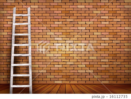 Vintage brick wall background with wooden ladder. 16112735
