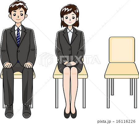スーツ姿で座る男女のイラスト素材
