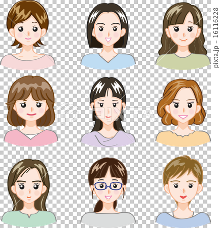 いろいろな女性の顔のイラスト素材