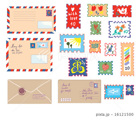 Letters And Post Stamps Funny Setのイラスト素材