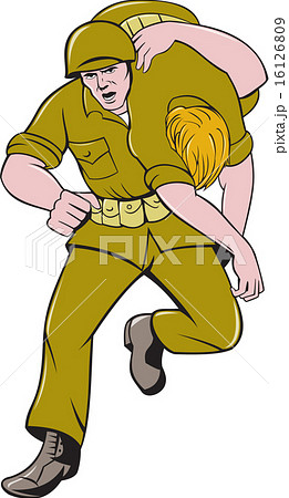 World War Two American Soldier Carry Woundedのイラスト素材