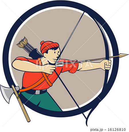 Archer Aiming Long Bow Arrow Cartoon Circle Archer Aiming Long Bow Arrow Cartoon Circle 16126810