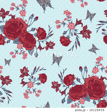 Beautiful Seamless Background with Victorian Roses in Vintage Style 16128459