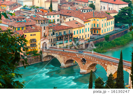 Ponte Pietra and Adige at night, Verona, Italy 16130247