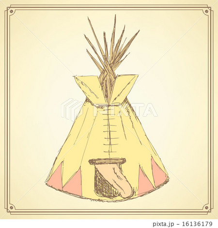 Sketch teepee house in vintage style 16136179