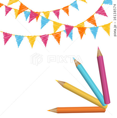 Pencils with multicolored buntings isolated 16138574