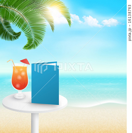 Beach with palm cocktail menu and clouds Beach with palm cocktail menu and clouds 16138763
