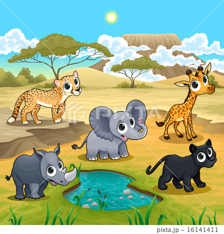 Set of funny wild animals in the nature 16141411