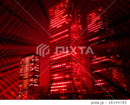 高層ビル街の夜景 背景のイラスト素材