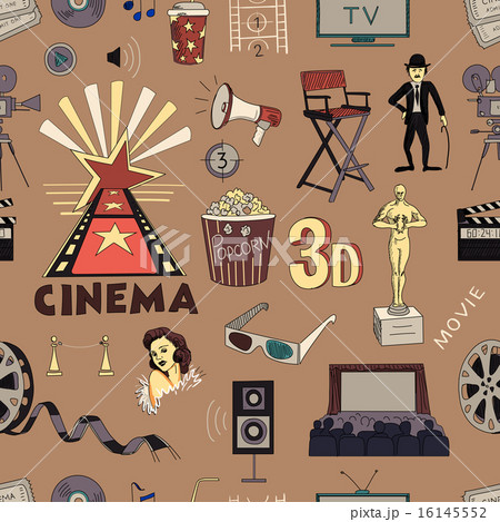 Colored Hand drawn cinema pattern Colored Hand drawn cinema pattern 16145552