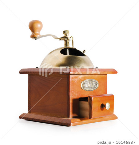 Authentic red wood and metal coffee mill isolated Authentic red wood and metal coffee mill isolated 16146837