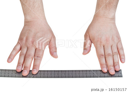 male hands with metallic ruler line isolated male hands with metallic ruler line isolated 16150157