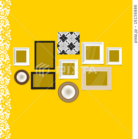 Vintage frames on yellow wall, vector illustration. Vintage frames on yellow wall, vector illustration. 16156886