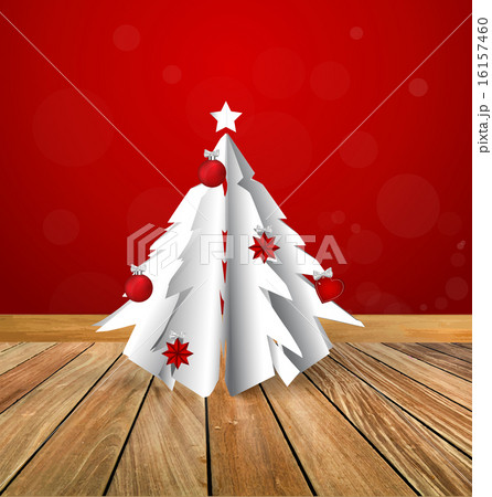 Merry Christmas greeting card with origami Christmas tree, vecto 16157460