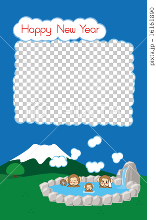富士山と露天風呂_猿の家族3_雲文字細枠 16161890