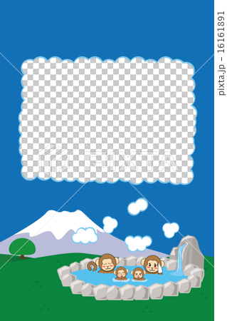 Fuji and open-air bath _ Monkey's family 4_ Background only frame Fuji and open-air bath _ Monkey's family 4_ Background only frame 16161891
