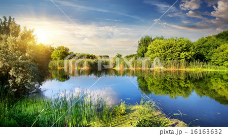 Evening sun over river 16163632