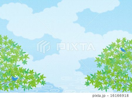 背景素材1 水辺の鳥と楓のイラスト素材