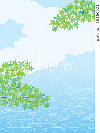 背景素材2 水辺の鳥と楓のイラスト素材
