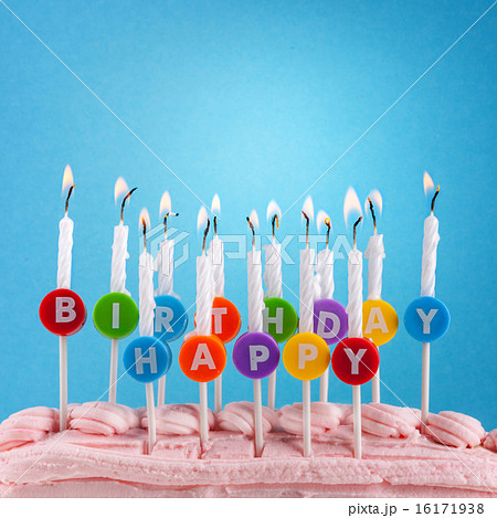 Happy birthday candles on blue background Happy birthday candles on blue background 16171938