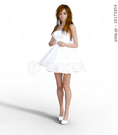 白いミニドレスの女性 Perming 3dcg イラスト素材のイラスト素材