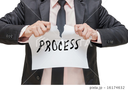 Businessman ripping up the PROCESS sign on white background 16174632