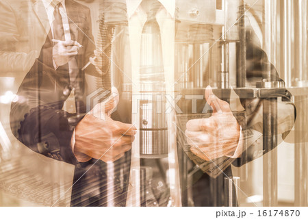 Double exposure of businessman with Industrial equipment 16174870