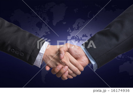 Hand shake between a businessman and a businesswoman on world ma 16174936