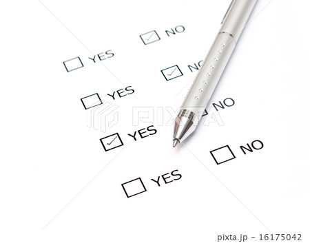Mark Yes with pen on survey paper document Mark Yes with pen on survey paper document 16175042