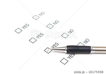 Mark Yes with pen on survey paper document 16175098