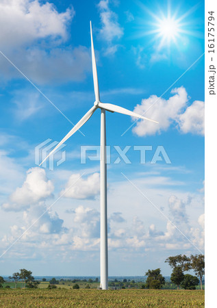 Wind turbine power generator on blue sky 16175794