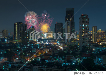 Fireworks night scene with bangkok cityscape river view 16175833