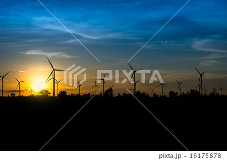 Wind turbine power generator with sunset 16175878