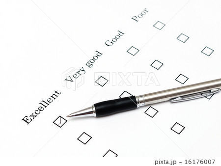 Mark Excellent with pen on survey paper document 16176007