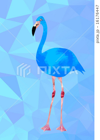 Low poly blue flamingo on blue triangles vector 16176447