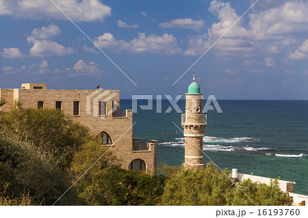 View of old Jaffa and big waves. 16193760