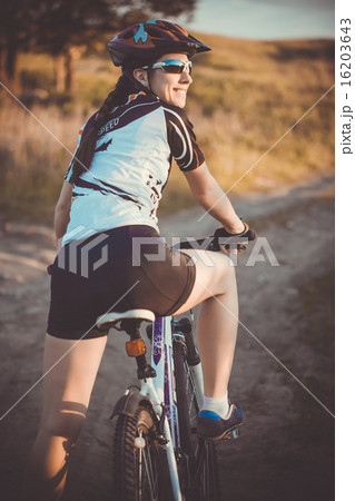 cute sportswoman on bicycle. Active Leisure 16203643