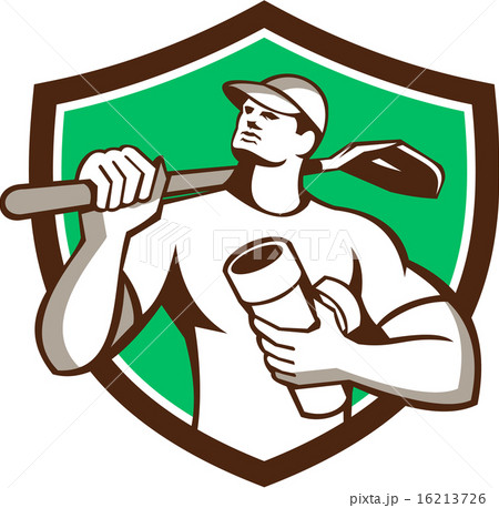 Drainlayer Holding Pipe Shovel Shield Retro Drainlayer Holding Pipe Shovel Shield Retro 16213726