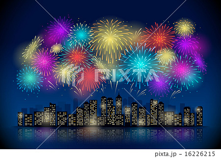 花火と夜景のイラスト素材