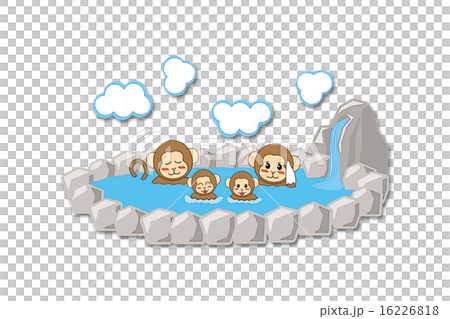 露天風呂_猿の4家族_影付き 16226818