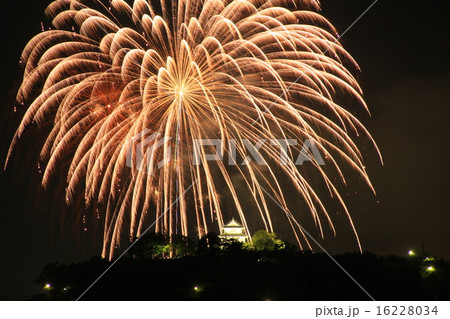 丸亀婆娑羅まつりの花火の写真素材