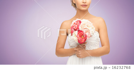 bride or woman with bouquet of flowers 16232768