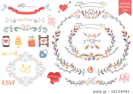 Vintage wedding Floral doodle Decor,icons set 16239481