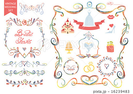 Vintage wedding Floral doodle Decor,icon set.Bride Vintage wedding Floral doodle Decor,icon set.Bride 16239483